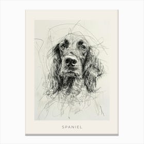 Spaniel Sepia Line Sketch Poster Canvas Print