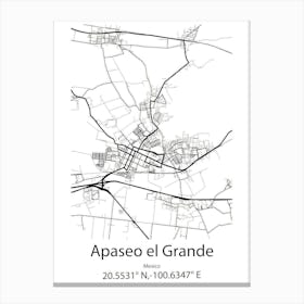 Apaseo El Grande,Mexico Minimalist Map Canvas Print