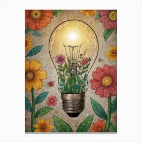 Light Bulb With Flowers 1 Canvas Print