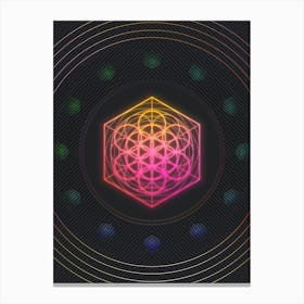 Neon Geometric Glyph in Pink and Yellow Circle Array on Black n.0115 Canvas Print