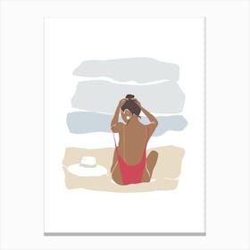 Summer Greek Holiday Cutout Sitting Beach Girl Canvas Print