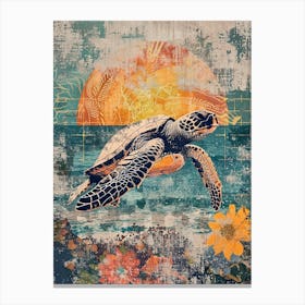 Sea Turtle Collage In The Sunset 2 Canvas Print