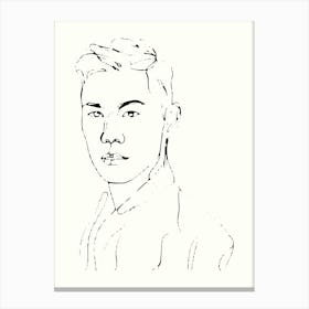 Portrait Of A Young Man Hand Drawing Line Art Canvas Print