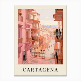 Cartagena Spain 2 Vintage Pink Travel Illustration Poster Canvas Print