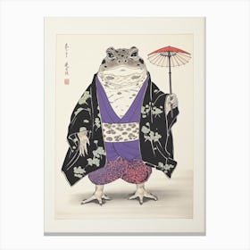 Frog Wearing A Kimono, Matsumoto Hoji Inspired Japanese Woodblock 2 Canvas Print