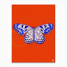 Butterfly On Red Background Canvas Print