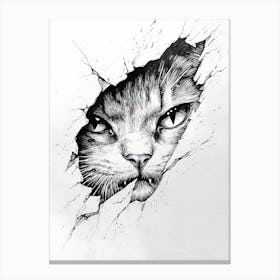 Angry Cat Watching from Wall Hole 22 Canvas Print