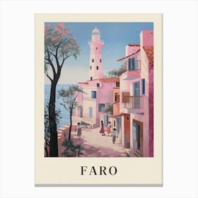 Faro Portugal 1 Vintage Pink Travel Illustration Poster Canvas Print