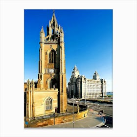 St Nicholas Church And Royal Liver Building Canvas Print