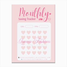 Monthly Saving Tracker Canvas Print