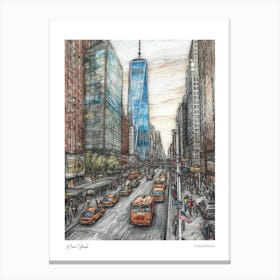 New York United States Drawing Pencil Style 3 Travel Poster Canvas Print