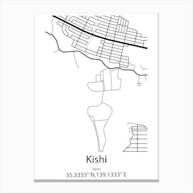 Kishi,Japan Minimalist Map Canvas Print