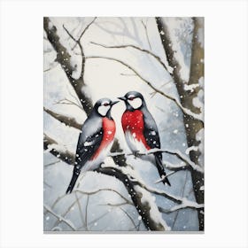 Winter Watercolour Woodpecker 4 Canvas Print