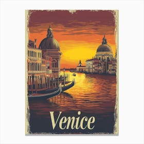 Aihrgdesign A Retro Travel Poster For Venice 2 Canvas Print