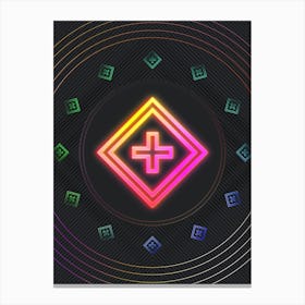 Neon Geometric Glyph in Pink and Yellow Circle Array on Black n.0111 Canvas Print