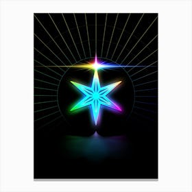 Neon Geometric Glyph in Candy Blue and Pink with Rainbow Sparkle on Black n.0317 Canvas Print