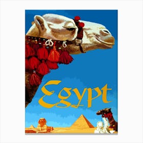 Egypt, Profile Of A Camel in Front of Pyramid and Sphinx of Giza Canvas Print