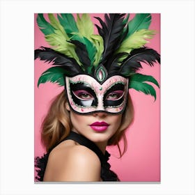 A Woman In A Carnival Mask, Pink And Black (53) Canvas Print