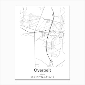 Overpelt,Belgium Minimalist Map Canvas Print