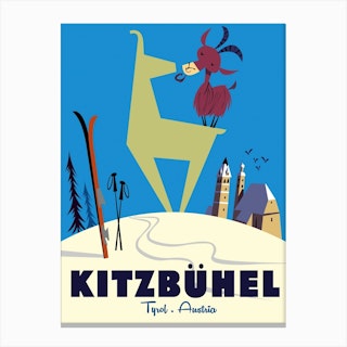 Kitzbuhel Ibex Poster Blue & White Canvas Print