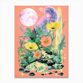Abstract Flower Moon Risograph Style Canvas Print