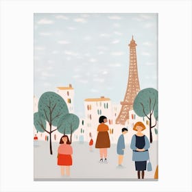 In Paris With The Eiffel Tower Scene, Tiny People And Illustration 1 Canvas Print