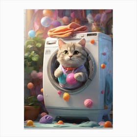 Cat In Washing Machine 10 Canvas Print