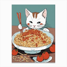 Cat Eating Spaghetti 3 Canvas Print