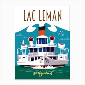 Lac Leman Poster Blue & White Canvas Print