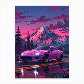 Purple Sports Car At Sunset 1 Canvas Print