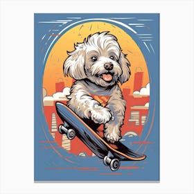 Havanese Dog Skateboarding Illustration 1 Canvas Print