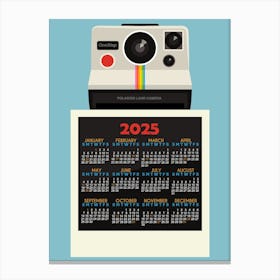 Calendar Retro Camera 2025 Blue Canvas Print