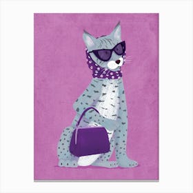 Cool Lynx with Sunglasses and Handbag Fashionable Purple Canvas Print