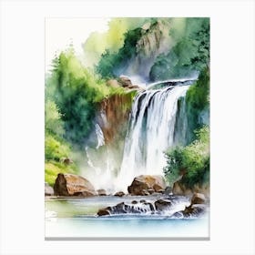 Gartempe Waterfalls, France Water Colour  (1) Canvas Print