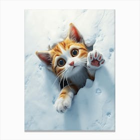 Cute Kitten Cat Peeking From Snow 7 Canvas Print