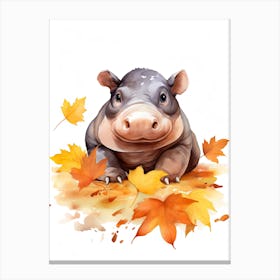 Hippopotamus Watercolour In Autumn Colours 1 Canvas Print