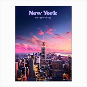 New York United States Nighttime Modern Travel Illustration Canvas Print