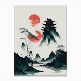 Chinese Landscape Mountains Ink Painting (29) Canvas Print