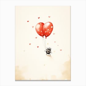 Baby Ladybug Flying With Ballons, Watercolour Nursery Art 2 Canvas Print