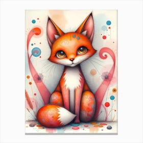 Doodle-Tailed Fox in a Whimsical Garden Canvas Print