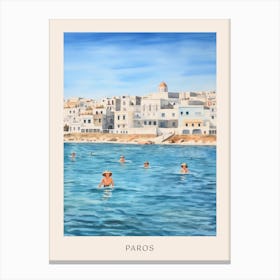 Swimming In Paros Greece Watercolour Poster Canvas Print