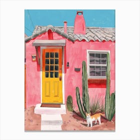 Pink House With Cactus Canvas Print