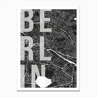 Berlin Mono Street Map Text Overlay Canvas Print