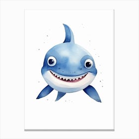 Cartoon Watercolour Blue Shark Kids Nursery 1 Canvas Print