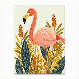 Andean Flamingo And Croton Plants Minimalist Illustration 3 Canvas Print