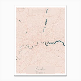 London England Pink and Blue Cute Script Street Map 1 Canvas Print