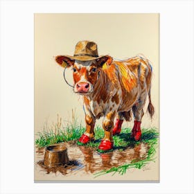 Cow In Boots Canvas Print