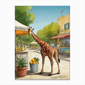 Giraffe At The Market Canvas Print