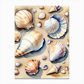Seashells on the beach, watercolor painting Canvas Print