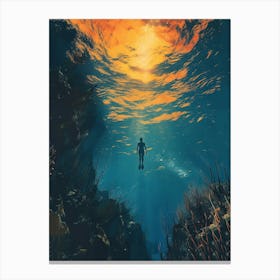 Underwater Swimming In The Ocean Canvas Print